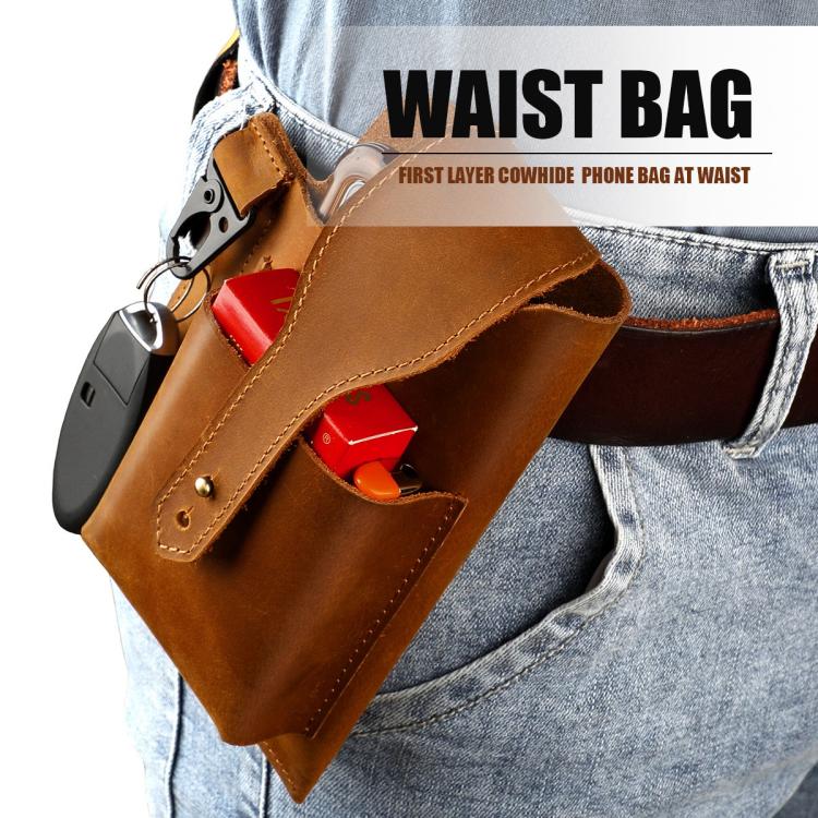 Vintage Genuine Leather Men Waist Bag Outdoor Sports Mobile Phone Belt Pouch