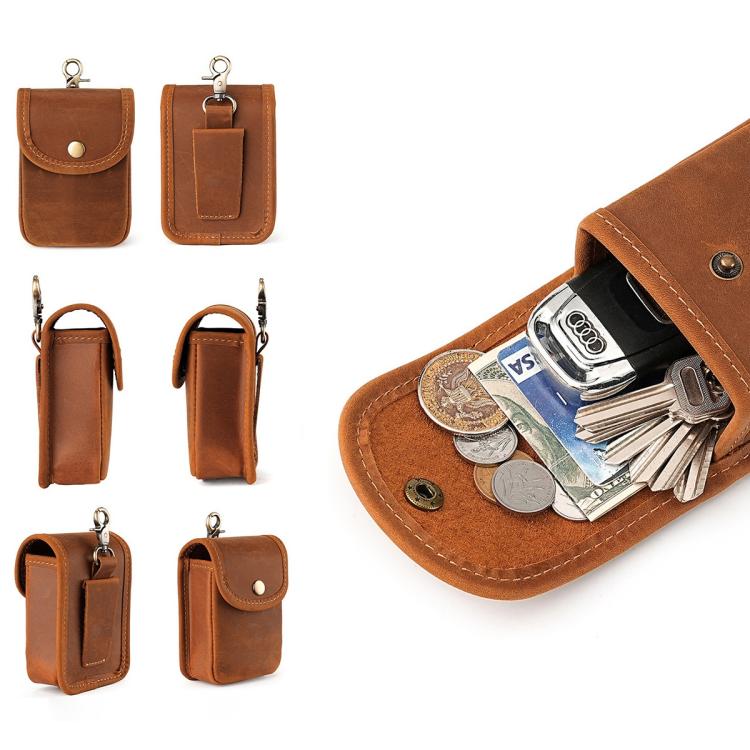 Vintage Genuine Leather Men Small Waist Bag Cigarette Case Keys Coin Purse