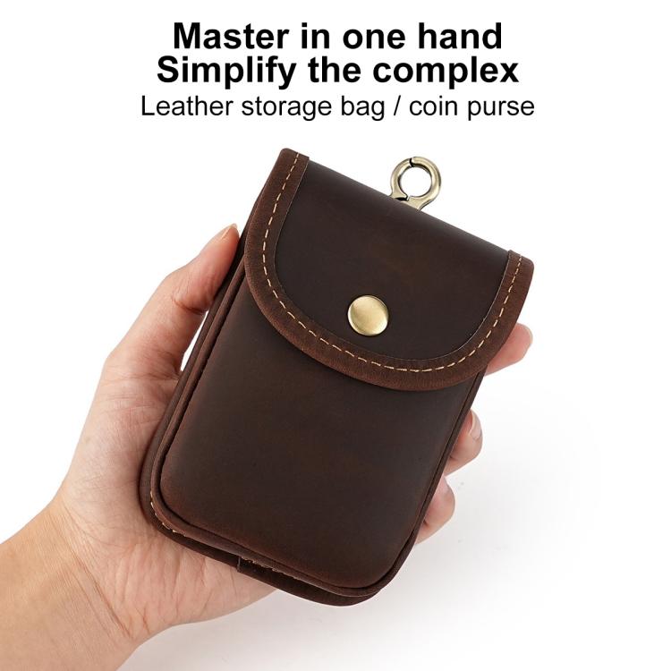 Vintage Genuine Leather Men Small Waist Bag Cigarette Case Keys Coin Purse