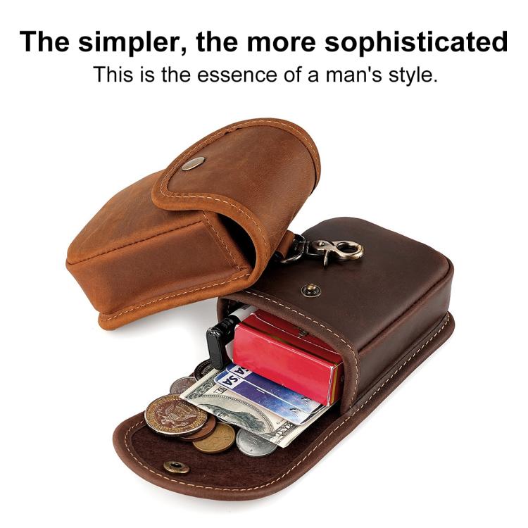 Vintage Genuine Leather Men Small Waist Bag Cigarette Case Keys Coin Purse