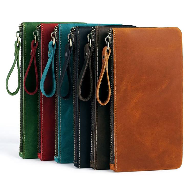 Vintage Genuine Leather Large Capacity Clutch Bag Phone Organizer Wallet Pen Case