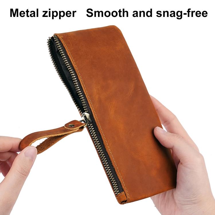 Vintage Genuine Leather Large Capacity Clutch Bag Phone Organizer Wallet Pen Case