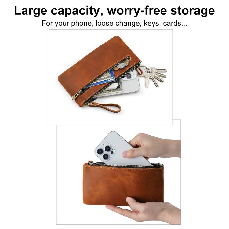 Vintage Genuine Leather Large Capacity Clutch Bag Phone Organizer Wallet Pen Case