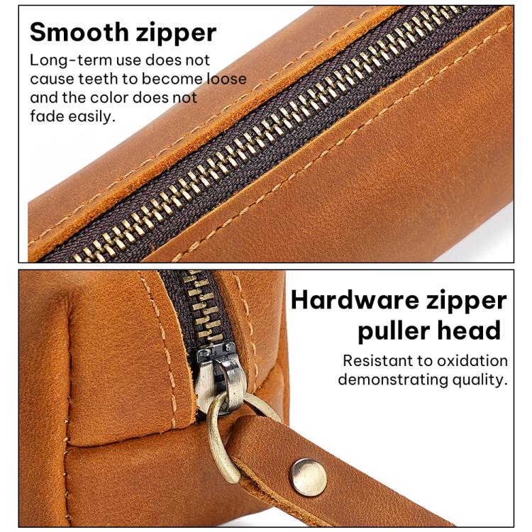 Crazy Horse Leather Stationery Pencil Case Zippered Storage Bag