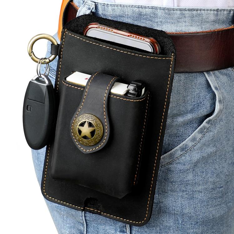Vintage Genuine Leather Men Waist Bag Outdoor Work Mobile Phone Belt Pouch