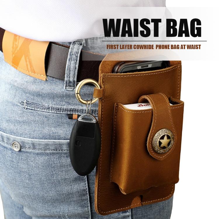 Vintage Genuine Leather Men Waist Bag Outdoor Work Mobile Phone Belt Pouch