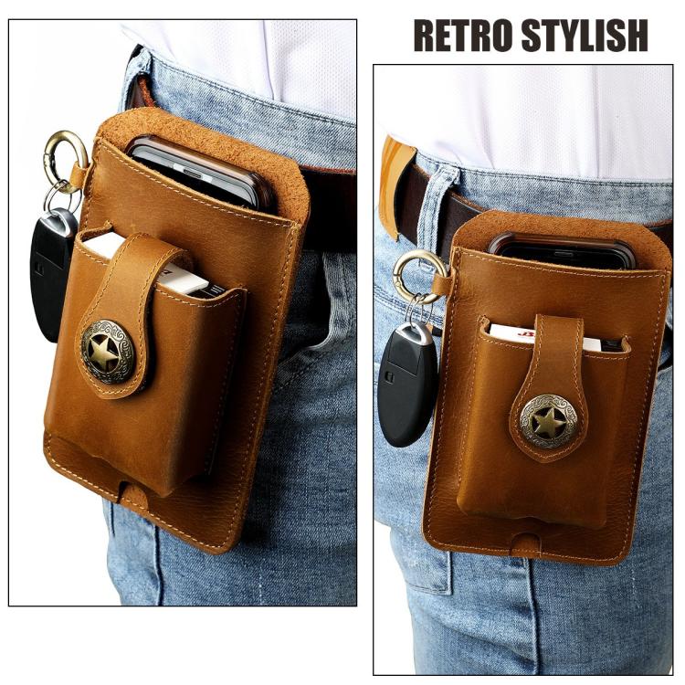 Vintage Genuine Leather Men Waist Bag Outdoor Work Mobile Phone Belt Pouch