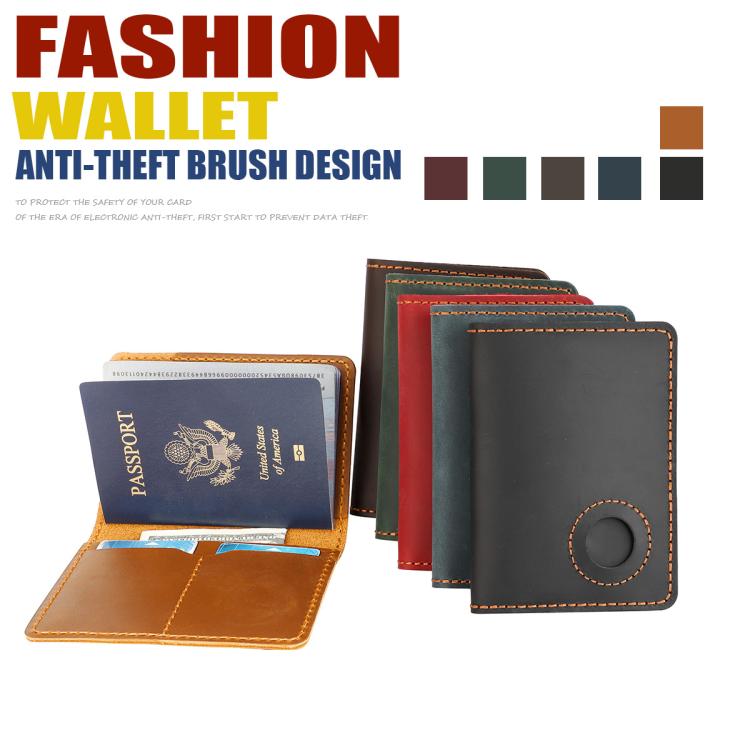 Vintage Genuine Leather Passport Holder Card Bag with Tracker Slot