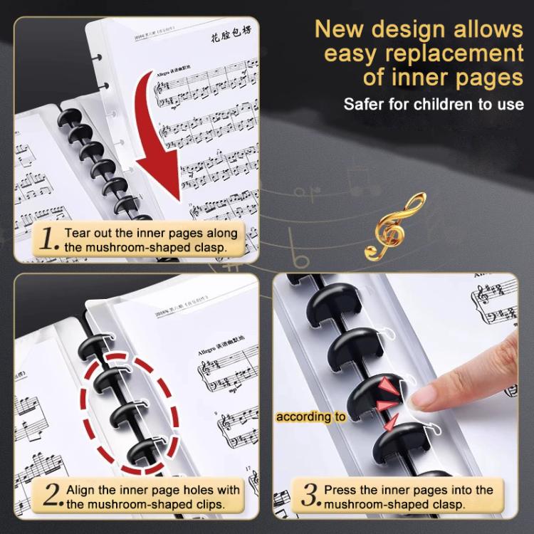 A4 Size Mushroom-shaped Button Music Sheet Binder Folder with Index Tabs, Black 20 Pages, Black 30 Pages, Pink 30 Pages, Blue 30 Pages, Pink 30 Pages+Pen+Notebook, Blue 30 Pages+Pen+Notebook, Black 40 Pages, Black 40 Pages+Pen+Notebook                 ...
