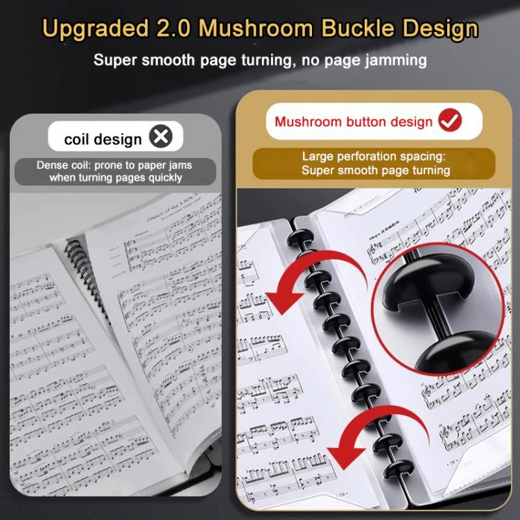 A4 Size Mushroom-shaped Button Music Sheet Binder Folder with Index Tabs, Black 20 Pages, Black 30 Pages, Pink 30 Pages, Blue 30 Pages, Pink 30 Pages+Pen+Notebook, Blue 30 Pages+Pen+Notebook, Black 40 Pages, Black 40 Pages+Pen+Notebook                 ...