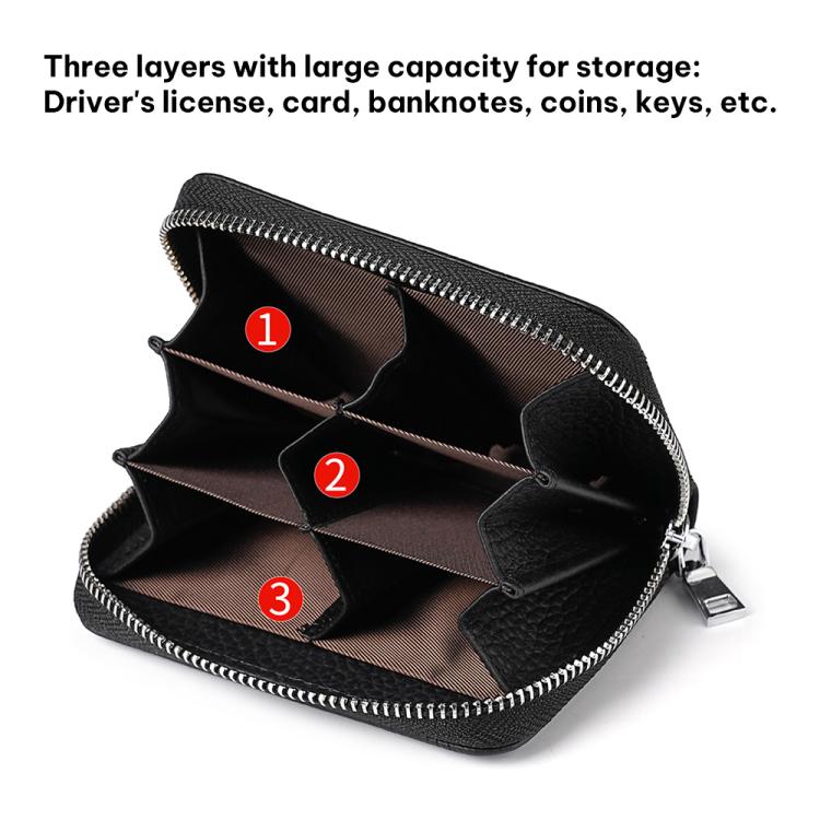 Mini RFID Anti-theft Genuine Leather Zipper Card Bag