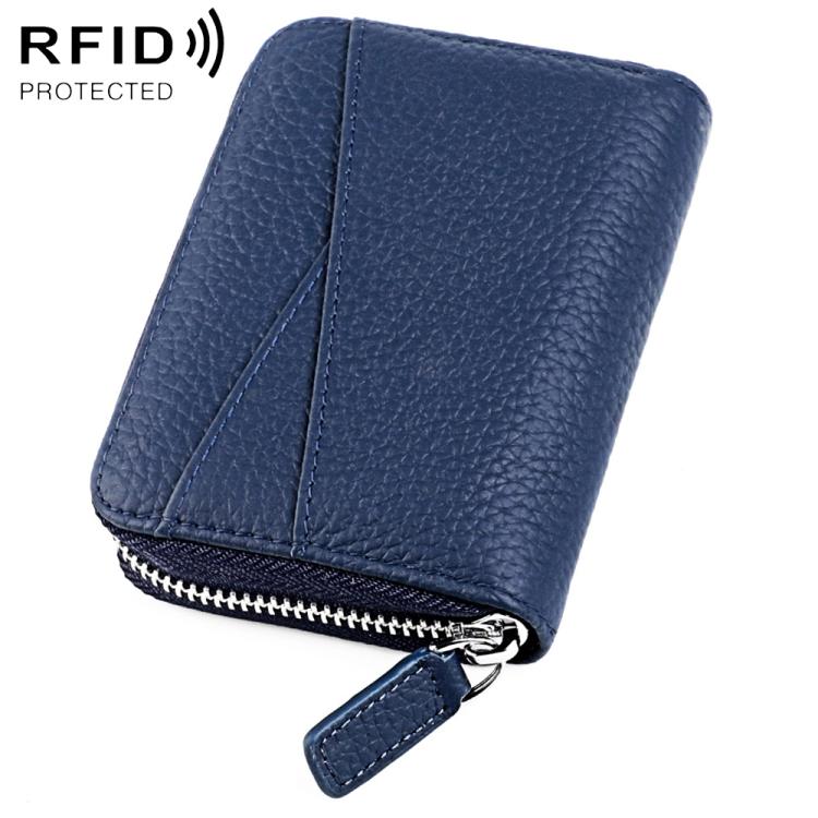 KB23 RFID Accordion Multi-card Slot Genuine Leather Zipper Card Bag