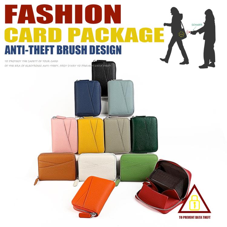 KB23 RFID Accordion Multi-card Slot Genuine Leather Zipper Card Bag