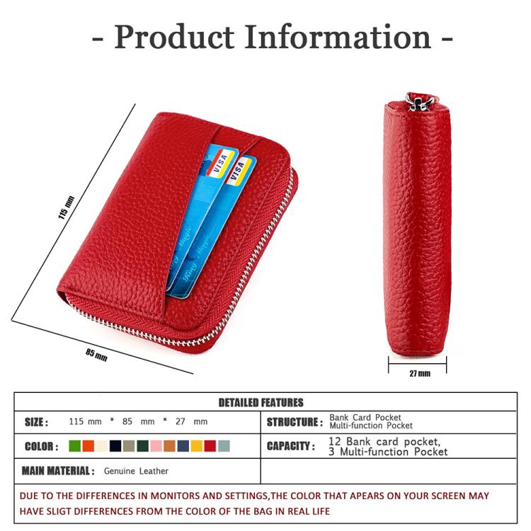 KB23 RFID Accordion Multi-card Slot Genuine Leather Zipper Card Bag