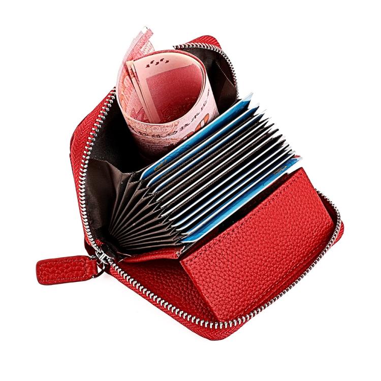 KB23 RFID Accordion Multi-card Slot Genuine Leather Zipper Card Bag
