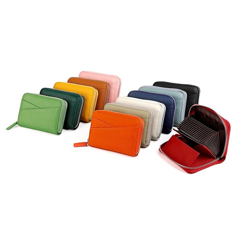 KB23 RFID Accordion Multi-card Slot Genuine Leather Zipper Card Bag