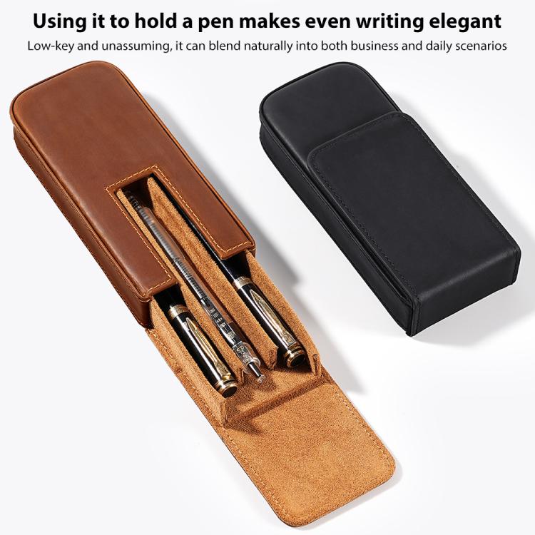 Crazy Horse Leather Magnetic Drawer Style Three Pieces Pencil Case