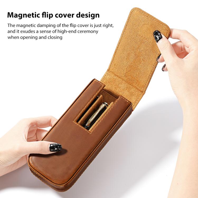 Crazy Horse Leather Magnetic Drawer Style Three Pieces Pencil Case