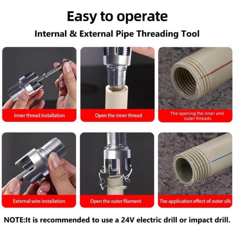 Plumbing Internal External Integrated Thread Cutting Tool, 4 Points M20 Grey, 6 Points M25 Grey, 4+6 Points M20+M25 Grey, 1 inch M32 Grey, 4+6 Points+1 inch M20+M25+M32 Grey, 4 Points M20 Silver, 6 Points M25 Sliver, 4+6 Points M20+M25 Silver