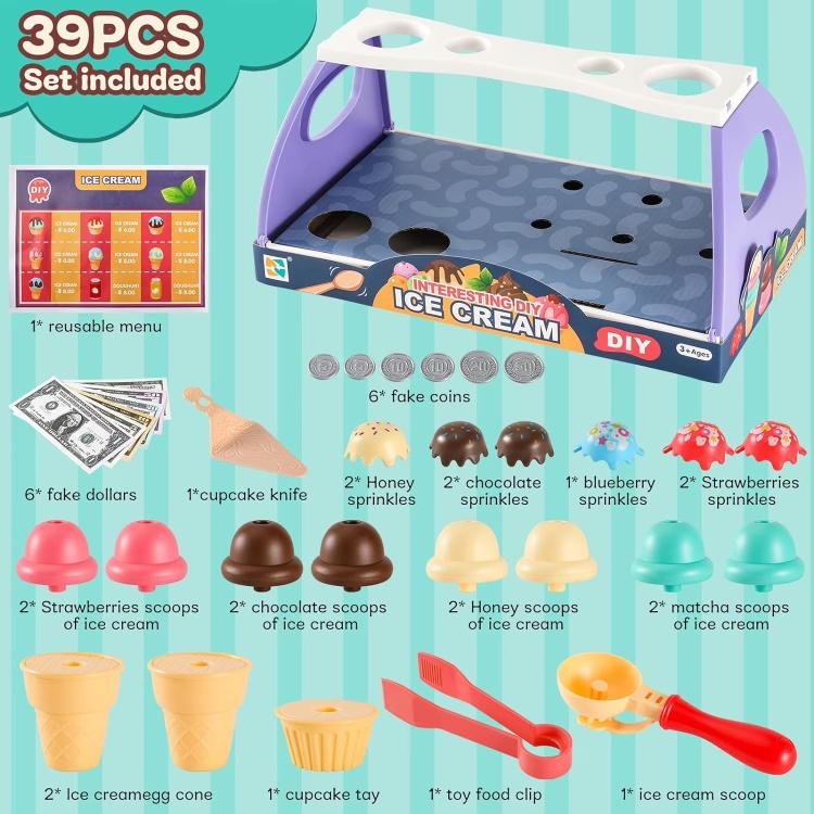 Parent-child Interaction Pretend Play DIY Ice Cream Cone Sackable Store Game