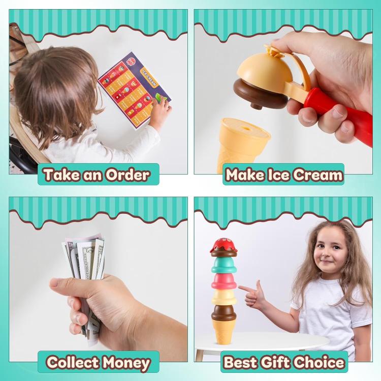 Parent-child Interaction Pretend Play DIY Ice Cream Cone Sackable Store Game