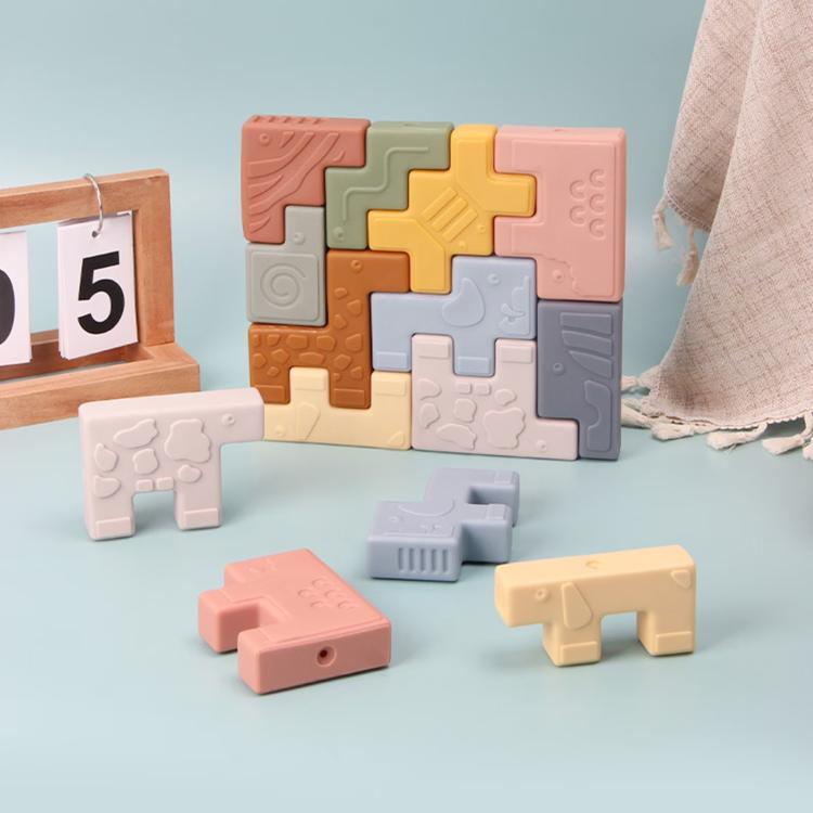 10pcs / Set Children Early Educational Soft Building Block Relief-carved Stacking Game, Animals, House