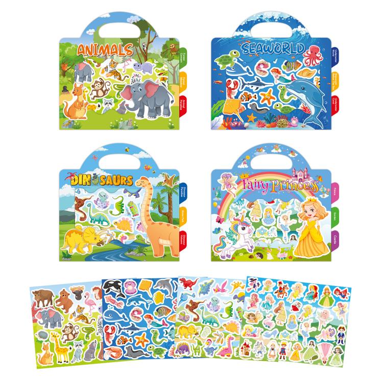 Children Early Education DIY Waterproof Reusable Stickers, Animals T01, Traffic T02, Dinosaur T03, Space T04, Body T05, Ocean T06, Princess T07, Insect T08, Farm T09, Four Seasons T10, Easter T13, Halloween Pumpkin Scarecrow T14, Christmas T15         ...