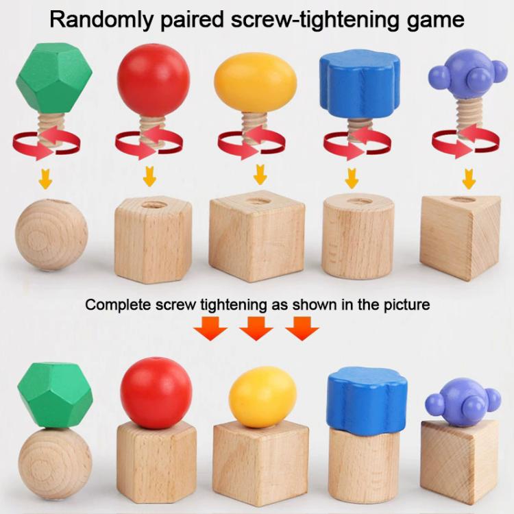 Kid Wooden Screw Matching Game Montessori Nut Bolt Disassembly Toy, Shape, Five-pin