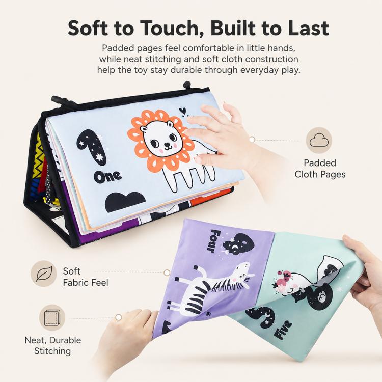 Early Childhood Education Foldable Cloth Book Toy with Distorting Mirror, Number, Number+4-page Cloth Book, Number+4-page Dinosaur Book&Teether, Number+4-page Animals Book&Teether, Letter, Letter+4-page Cloth Book, Letter+3-page Cloth Book             ...