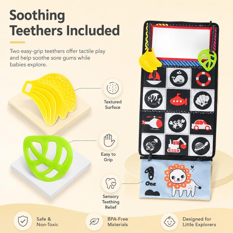 Early Childhood Education Foldable Cloth Book Toy with Distorting Mirror, Number, Number+4-page Cloth Book, Number+4-page Dinosaur Book&Teether, Number+4-page Animals Book&Teether, Letter, Letter+4-page Cloth Book, Letter+3-page Cloth Book             ...