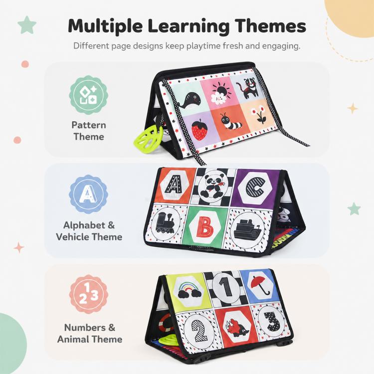 Early Childhood Education Foldable Cloth Book Toy with Distorting Mirror, Number, Number+4-page Cloth Book, Number+4-page Dinosaur Book&Teether, Number+4-page Animals Book&Teether, Letter, Letter+4-page Cloth Book, Letter+3-page Cloth Book             ...
