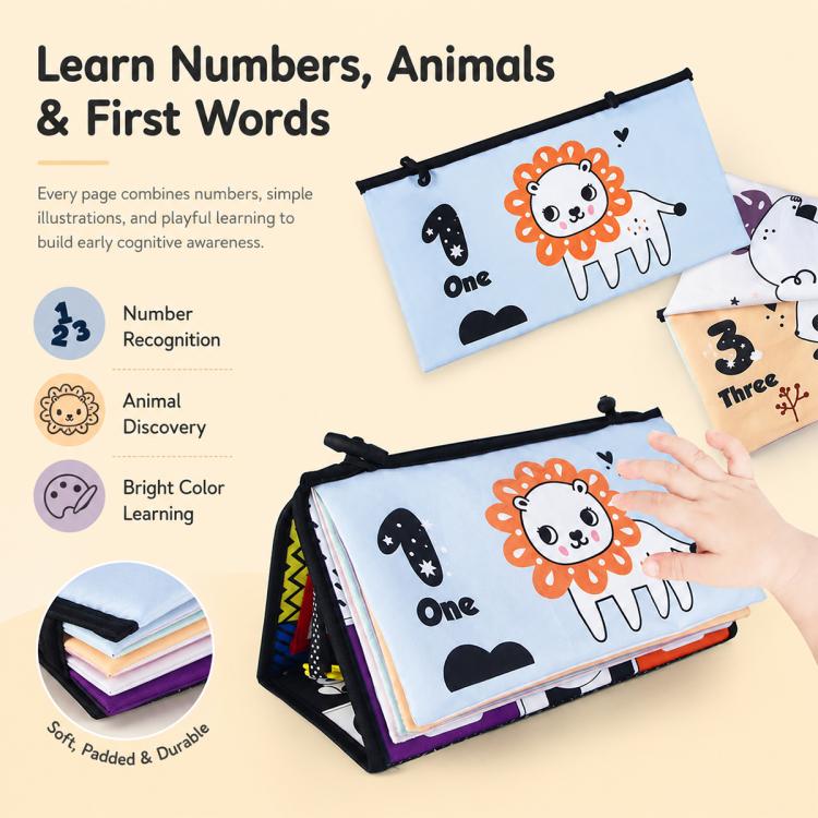 Early Childhood Education Foldable Cloth Book Toy with Distorting Mirror, Number, Number+4-page Cloth Book, Number+4-page Dinosaur Book&Teether, Number+4-page Animals Book&Teether, Letter, Letter+4-page Cloth Book, Letter+3-page Cloth Book             ...