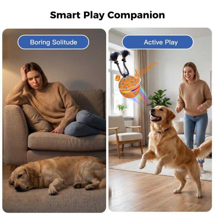 O21 Smart Automatic Pet Toy Ball Dog Training with Light & Sound & Rope, O21