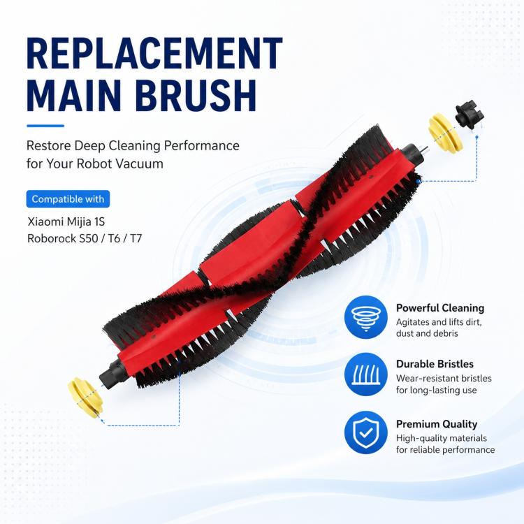Replacement Accessories for Xiaomi Mijia Robot Vacuum 1S / Roborock S50 / T4 / T6 / T7, Detachable Main Brush, Dual White Triangle Side Brush, Dual Black Triangle Side Brush, White Five Star Side Brush, Black Five Star Side Brush, Half Length Mop Pad  ...