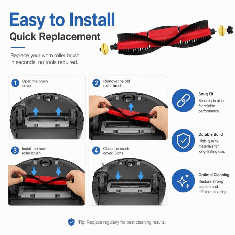 Replacement Accessories for Xiaomi Mijia Robot Vacuum 1S / Roborock S50 / T4 / T6 / T7, Detachable Main Brush, Dual White Triangle Side Brush, Dual Black Triangle Side Brush, White Five Star Side Brush, Black Five Star Side Brush, Half Length Mop Pad  ...