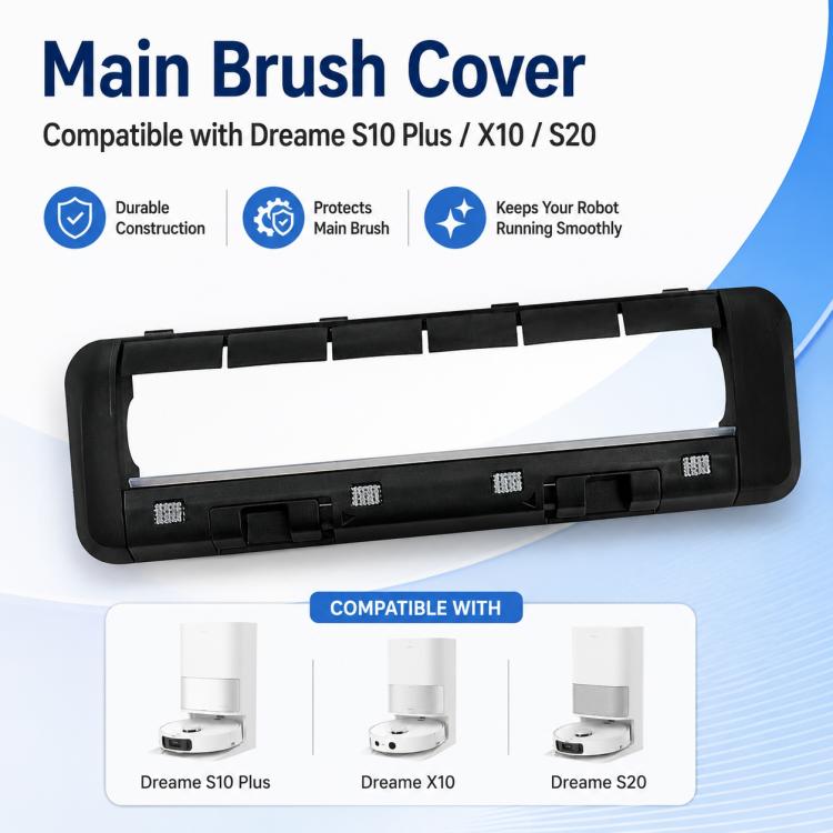 Replacement Accessories for Dreame S20 / X10 / S10 / S10 Pro / S10 Plus Robot Vacuum Cleaner, Black Main Rubber Brush Cover, White Main Brush Cover, White Main Rubber Brush Cover, Striped Mop Pad, Blue Striped Mop Pad, Rubber Roller Brush, Side Brush  ...
