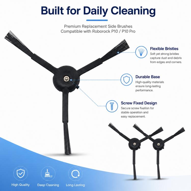 Replacement Accessories for Roborock P10 / P10 Pro Robot Vacuum Cleaner, Two Black Side Brush, Dual Filter for P10, White Five Arm Side Brush, Black Five Arm Side Brush, Light Gray Mop Pad, Blue Striped Mop Pad