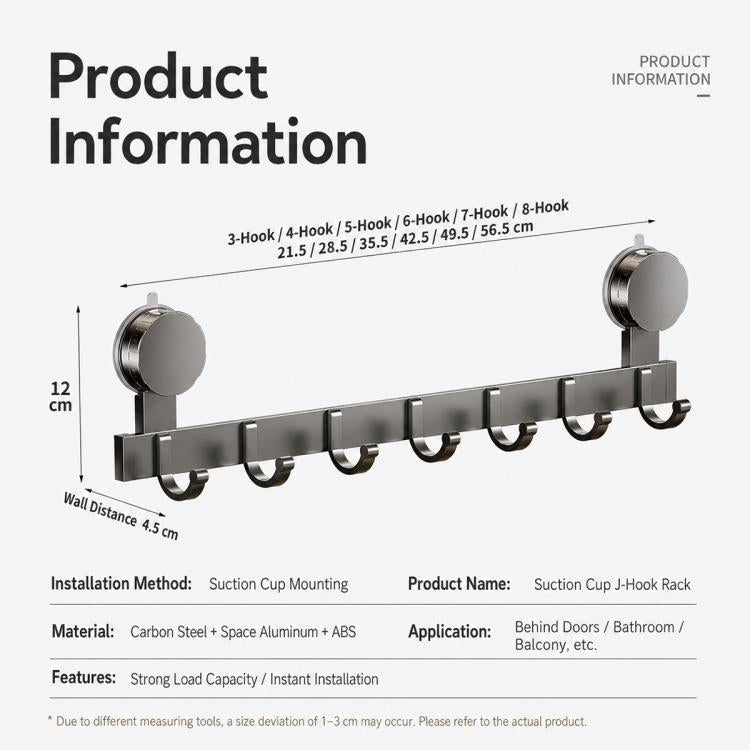 No-drill Door Back Vacuum Suction Cup Hooks Storage Rack, Upgraded Single Row 3-hook, Upgraded Single Row 4-hook, Upgraded Single Row 5-hook, Upgraded Single Row 6-hook, Upgraded Single Row 7-hook, Upgraded Single Row 8-hook, Upgraded Double Row 3-hook...