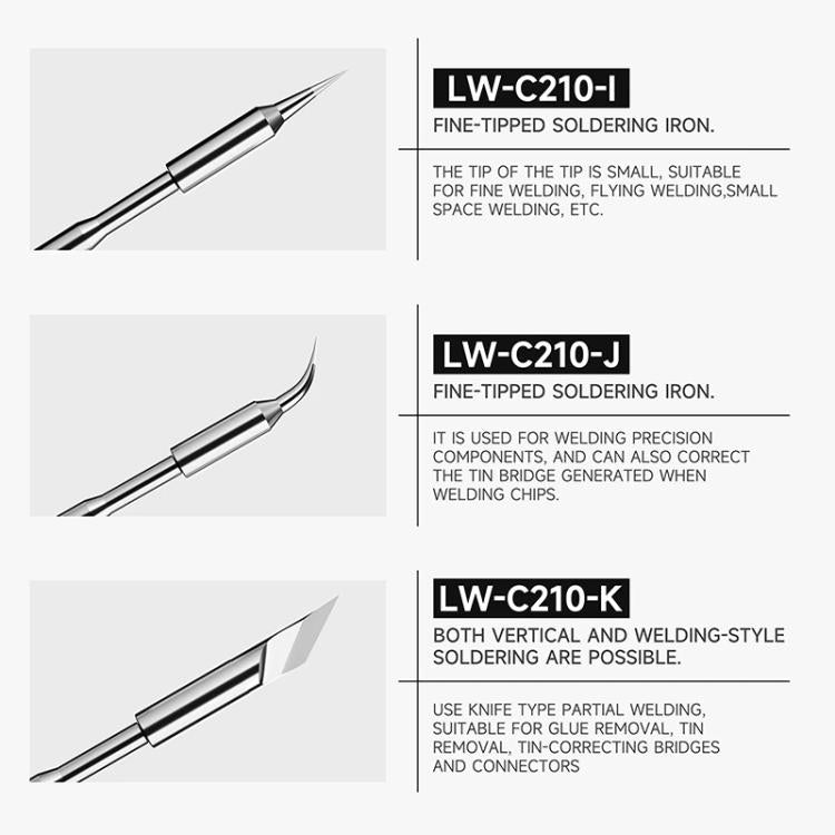 LUOWEI LW-C210 Series Lead Free Soldering Iron Tip for 210 / T26 Series Soldering Station, LW-C210-I, LW-C210-J, LW-C210-K