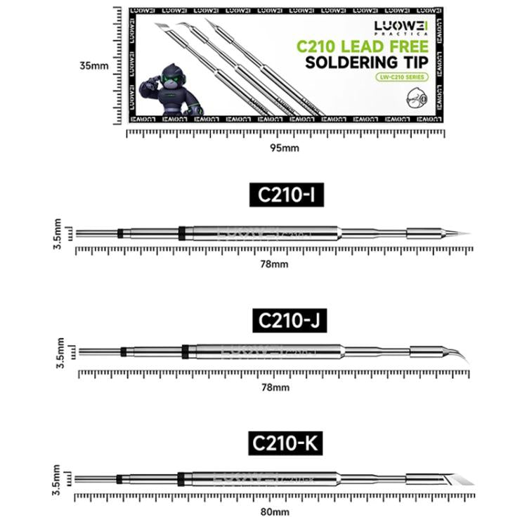 LUOWEI LW-C210 Series Lead Free Soldering Iron Tip for 210 / T26 Series Soldering Station, LW-C210-I, LW-C210-J, LW-C210-K