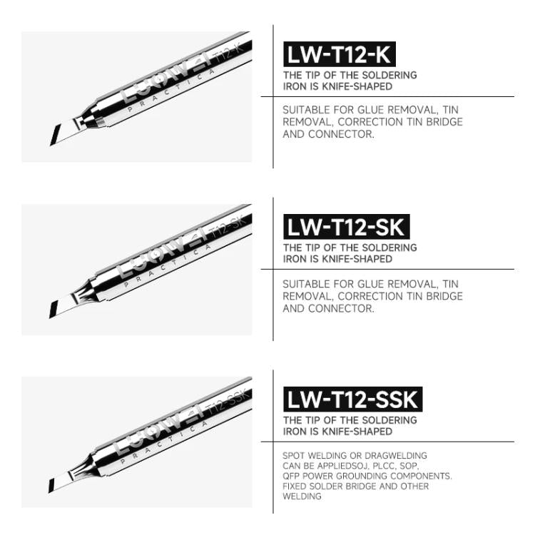 LUOWEI LW-T12 Series Soldering Iron Tips for T12 Soldering Station, LW-T12-I, LW-T12-J, LW-T12-JS, LW-T12-K, LW-T12-SK, LW-T12-SSK
