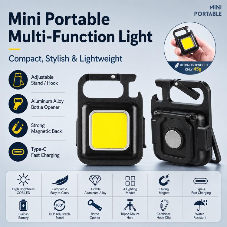 Portable Keychain Camping Light Mini COB LED Flashlight, 150mAh, 200mAh, 300mAh, 500mAh, 800mAh