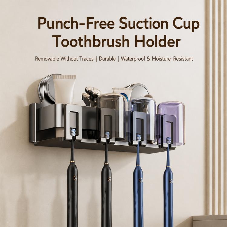 No-drill Vacuum Suction Cup Toothbrush Holder, 2-person, 3-person, 4-person, 2-person with Cup, 3-person with Cup, 4-person with Cup