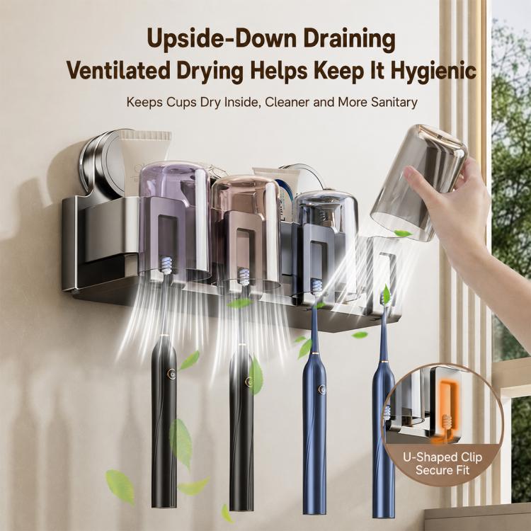No-drill Vacuum Suction Cup Toothbrush Holder, 2-person, 3-person, 4-person, 2-person with Cup, 3-person with Cup, 4-person with Cup