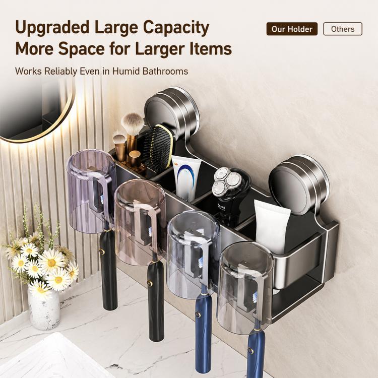 No-drill Vacuum Suction Cup Toothbrush Holder, 2-person, 3-person, 4-person, 2-person with Cup, 3-person with Cup, 4-person with Cup
