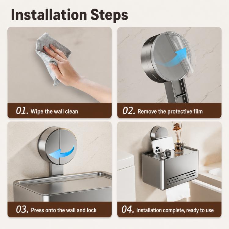 No-drill Vacuum Suction Cup Toilet Holder, Grey Paper Box, White Paper Box, Tissue Box Holder, Dual Tissue Box Holder, Roll Paper Holder, Roll Paper Holder with Lid, Extended Tissue Box Holder, Carbon Steel Dual Tissue Box Holder
