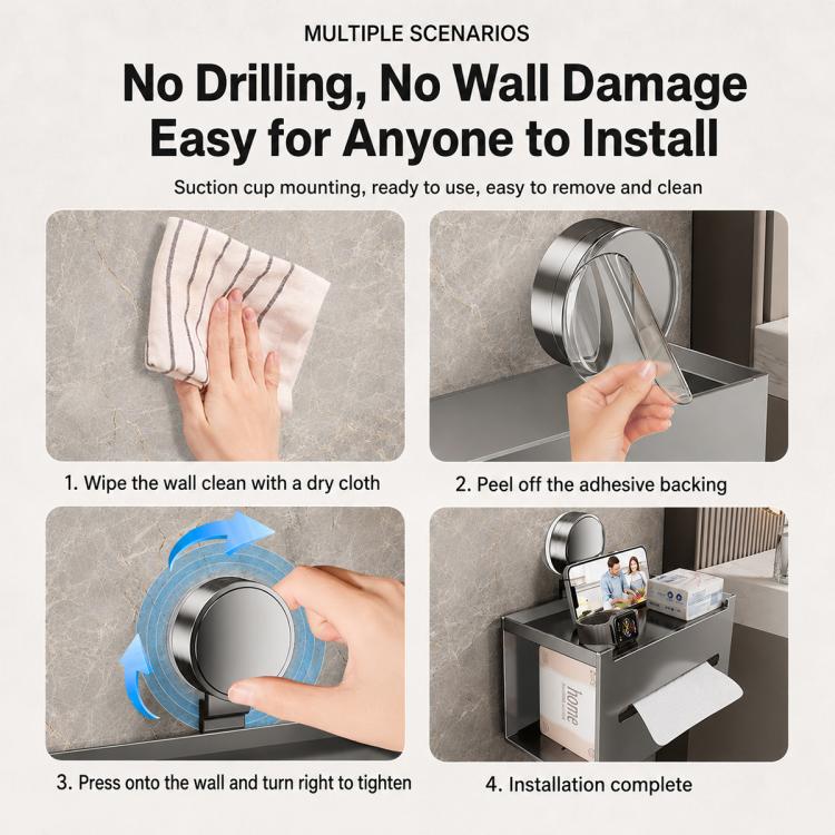 No-drill Vacuum Suction Cup Toilet Holder, Grey Paper Box, White Paper Box, Tissue Box Holder, Dual Tissue Box Holder, Roll Paper Holder, Roll Paper Holder with Lid, Extended Tissue Box Holder, Carbon Steel Dual Tissue Box Holder