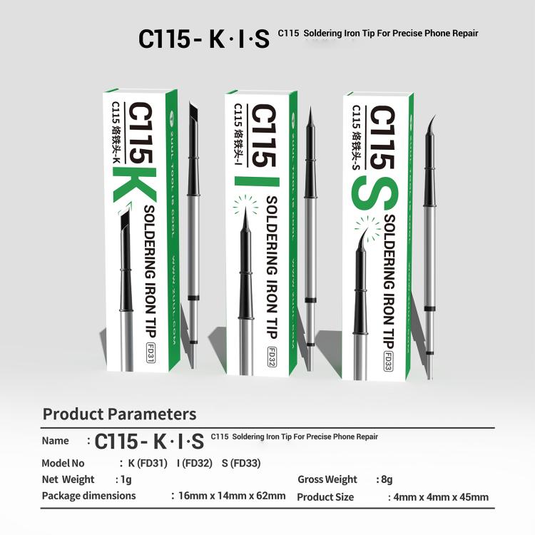 2UUL Soldering Iron Tip For C115 Soldering Station Handle, FD31-K, FD32-I, FD33-S