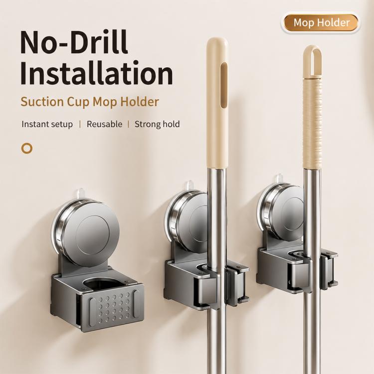 No-drill Suction Cup Wall Mount Mop Holder Broom Storage Clip, Mop Holder, Electroplated Mop Holder, Integrated Mop Holder, Classic Mop Holder, 2pcs Mop Holder, 2pcs Electroplated Mop Holder, 2pcs Integrated Mop Holder, 2pcs Classic Mop Holder         ...