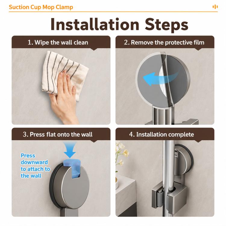 No-drill Suction Cup Wall Mount Mop Holder Broom Storage Clip, Mop Holder, Electroplated Mop Holder, Integrated Mop Holder, Classic Mop Holder, 2pcs Mop Holder, 2pcs Electroplated Mop Holder, 2pcs Integrated Mop Holder, 2pcs Classic Mop Holder         ...